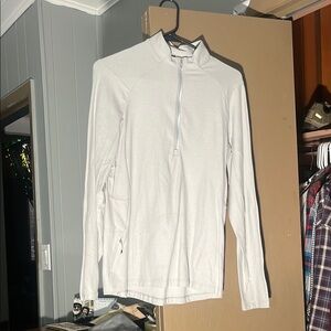 White Zip Up Sweater with High Collar and Long Sleeves